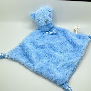 2017 Kellytoy Blue Bear Lovey Security Blanket Rattle Gingham Knot Corners 10X10